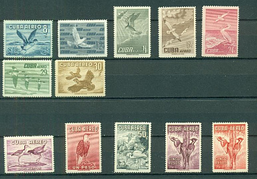 Куба, 1956, Птицы, 11 марок + 1  Проба Цвета **